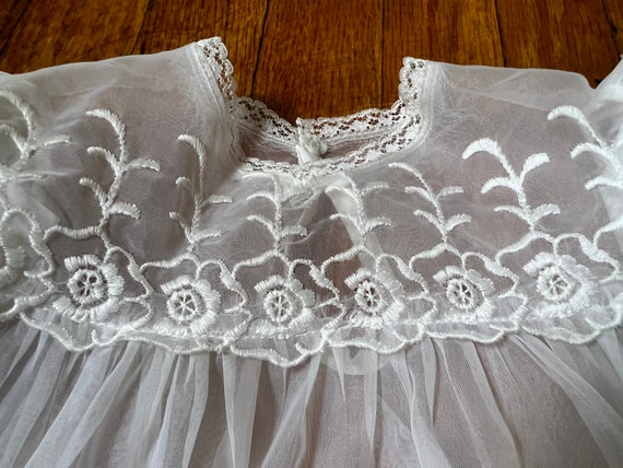 1950s Sheer White Baby Dress with Puffed Sleeves - image 2