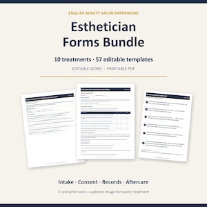 Esthetician Forms Bundle | 57 Editable Templates for 10 Treatments | Client Intake, Consent & Aftercare | Word PDF