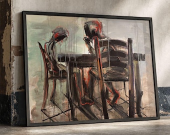 Modern painting with people sitting at a table