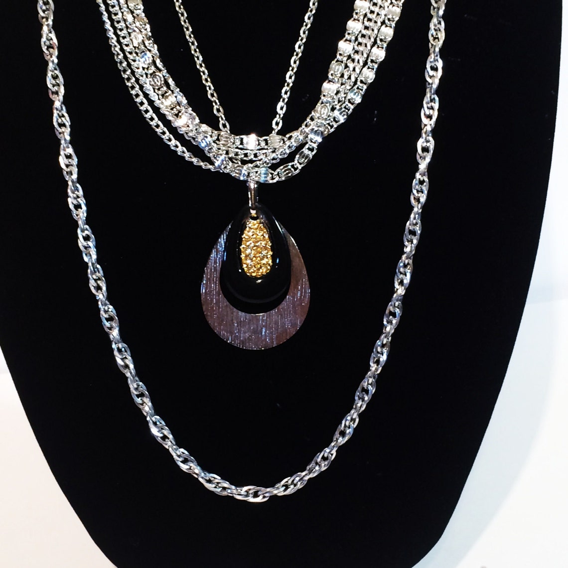 Vintage Long Set of 3 Travel Necklaces Lightweight Metal Etsy