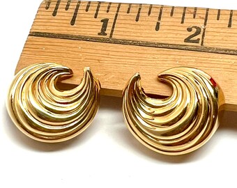 Vintage Napier gold colored crescent wave clip earrings