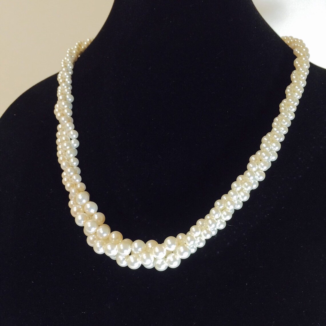 Vintage Long White Pearl Necklace 3 Twisted Strands of Classic Etsy