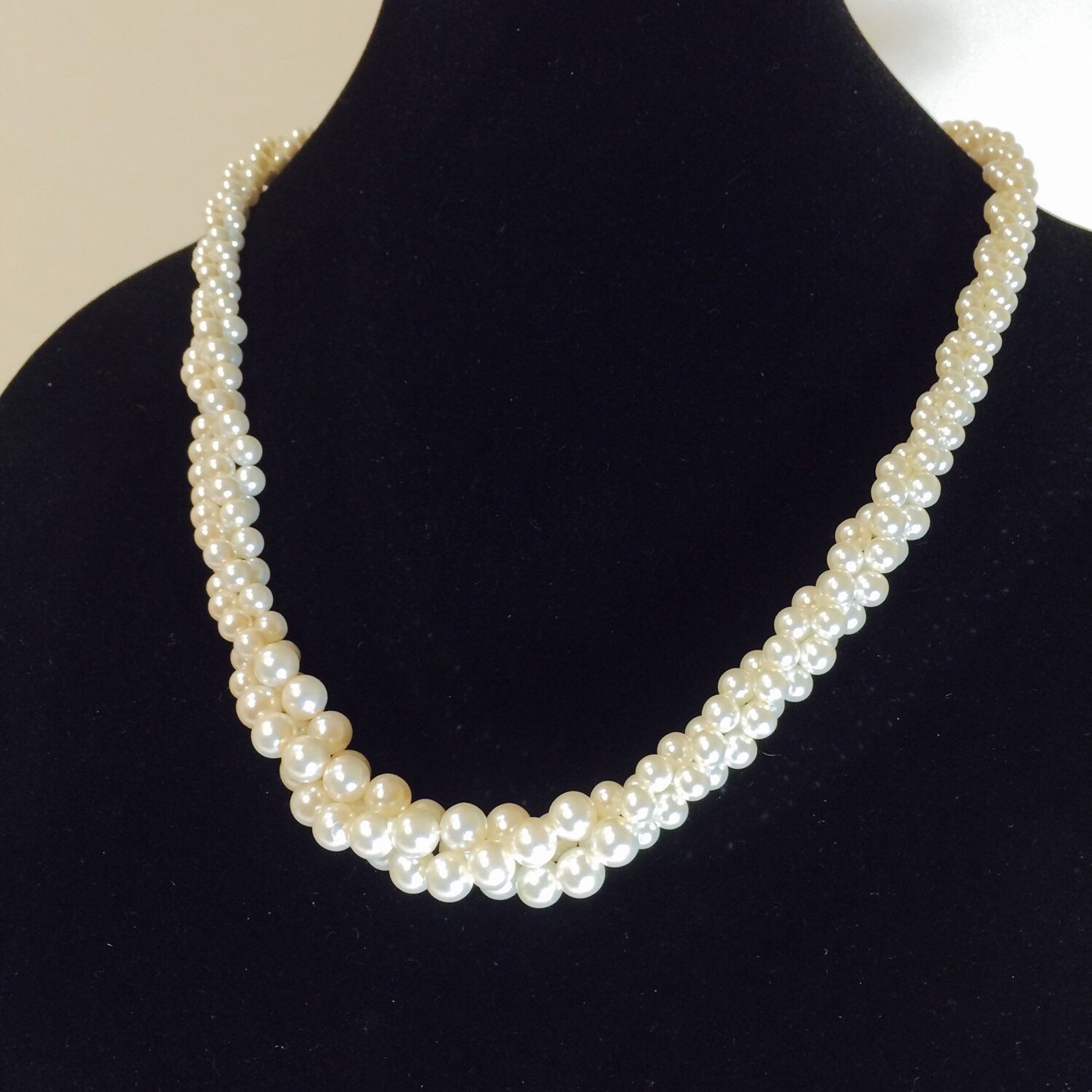 Vintage Long White Pearl Necklace 3 Twisted Strands of Classic - Etsy