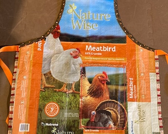 Recycled Feed Bag Apron: Chicken & Poultry Graphics