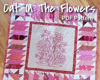 Cat In The Flowers PDF Quilt Pattern