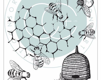 BEE STAMPS, Craft Consortium Tell the Bees, Bee Hive Stamps, Tell the Bees Stamps, Hackney & Co Stamps, Katy Hackney Tell Bees, Bee Theme