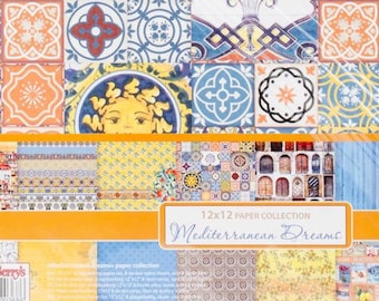 MEDITERRANEAN CARD STOCK, Tile Print Card Stock, Paper Pack, Scrapberry Paper Pack, 12 X 12 Card Stock, Mediterranean Tile Paper, Tile Print