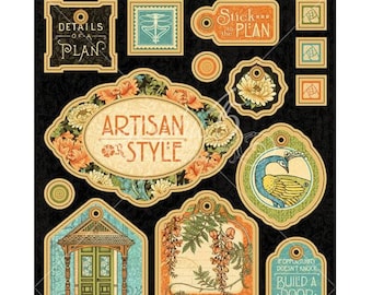 Art Nouveau CHIPBOARD TAGS - Graphic 45 Artisan Style - Chipboard Die Cuts - Scrapbook Tags - Art Nouveau Scrapbook - Chipboard Tags