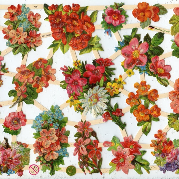 Flower SCRAP RELIEFS, Floral Scrap Reliefs, Floral Die Cuts, Flower Die Cuts, Orange Paper Flowers, Scrap Reliefs, Victorian Clip Art