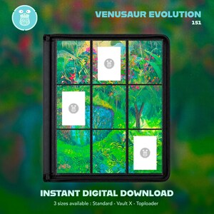 Erweiterte Illustrationen inspiriert von der Venusaur-Evolutionslinie | 151er-Set | Druckbare Illustrationen für 9-Taschen-Ordner