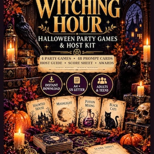 The Witching Hour Halloween Party Game Kit | Printable Host Guide, Prompt Cards (A4, US Letter)