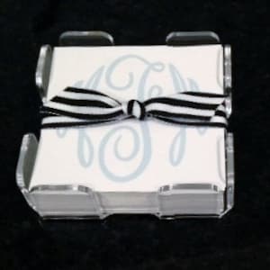 Mini Memos with Acrylic Holder; Note paper with holder; Small notes in Lucite holder; Lucite holder with note paper; Paper in Acrylic Holder