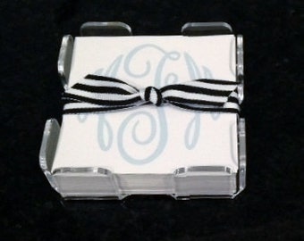 Monogrammed Mini Notes with Acrylic Holder, Personalized Memo Sheets