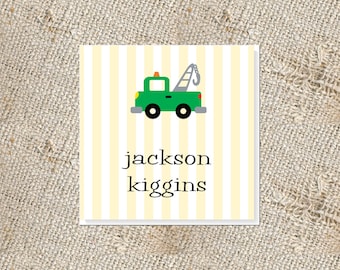 Children's Personalized Gift Cards -  25 cards; Gift Enclosures for Kids; Tow Truck Gift Tags; Gift Cards for Boys