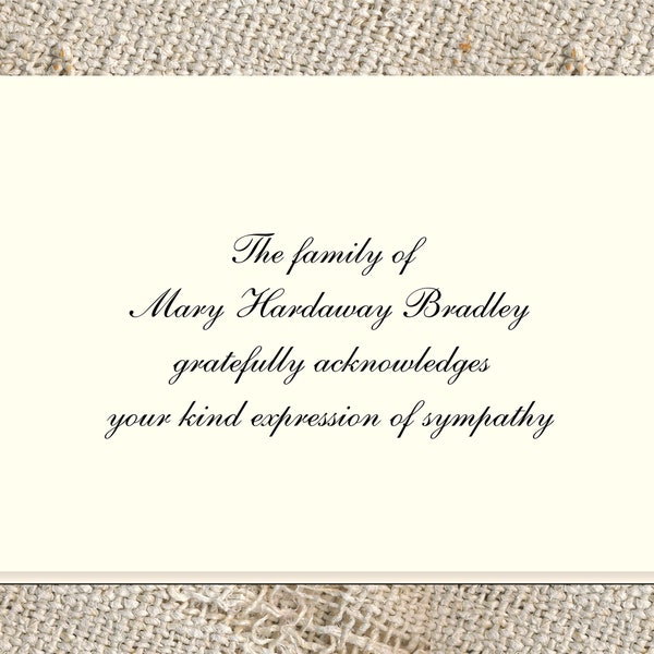 Sympathy Acknowledgements -25 foldover notes & envelopes, Acknowledgement notes for funerals, Custom Stationery for acknowledging sympathy