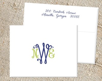 Suzanne Monogram Stationery - 25 notes & envelopes, Personalized folded notes, Monogrammed stationery