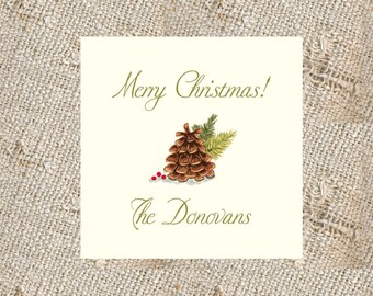 Personalized Christmas Gift Enclosure Cards – Pine Cone Design, Set of 25