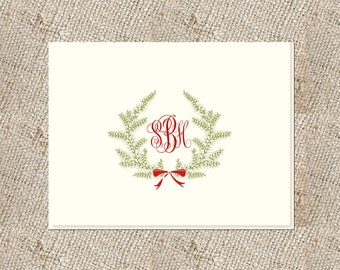 Personalized Holiday Notes – Christmas Wreath Stationery, Set of 25