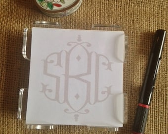 Mini Memos with Acrylic Holder; Note paper with holder; Small notes in Lucite holder; Lucite holder with note paper; Paper in Acrylic Holder