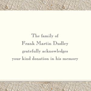 Donation Acknowledgements - 25 foldover notes and envelopes, Custom Stationery for acknowledging memory donations