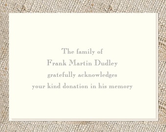Donation Acknowledgements - 25 foldover notes and envelopes, Custom Stationery for acknowledging memory donations