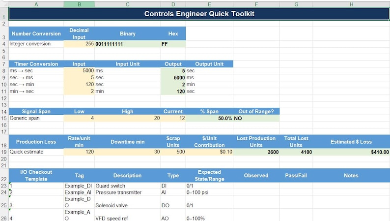 PLC Excel Template & Programming Toolkit | Scaling, OEE and Electrical ...