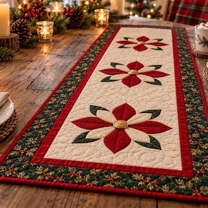 Christmas Poinsettia Table Runner Sewing Pattern PDF, Quilted Holiday Table Decor, Festive Patchwork Tutorial, DIY Christmas Gift