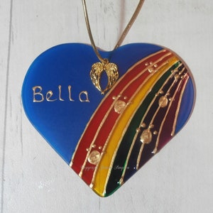 Pet Memorial Rainbow Bridge sun catcher decoration, with charm. hand painted hanging heart. Dog memorial, Cat memorial, Pet loss gift