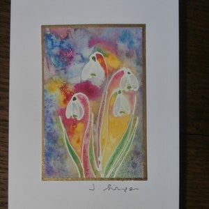 Hand painted watercolour card. (Not printed) Snowdrops,  Mother's day card, Mum card, Birthday card, Original watercolour, Original art.