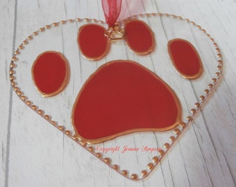 Hand painted &#39;Pretty paws&#39; sun catcher decoration. Cat gift, Dog gift, Paw print gift, Pet gift