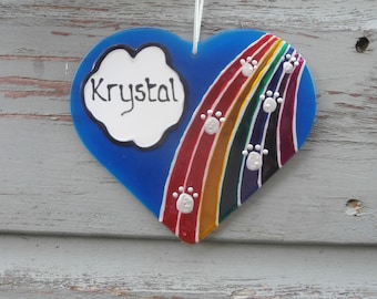 Pet memorial rainbow bridge sun catcher decoration. Hand painted hanging heart. Dog memorial, Cat memorial, Pet loss, Pet sympathy gift