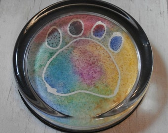 Hand painted watercolour pet memorial paperweight.  Original watercolour painting. Rainbow Bridge. Dog memorial, cat memorial. Pet loss.