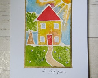 Hand painted New Home watercolour card. Greetings card, Original watercolour painting, Original art