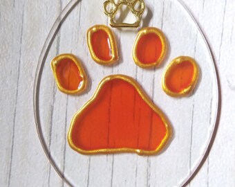 Paw print and charm hand painted glass sun catcher decoration