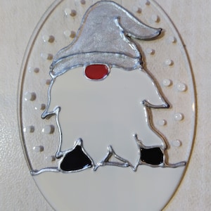 Cheeky gnome suncatcher decoration silver. &#39;I&#39;ll be gnome for Christmas&#39; glass tree ornament, hand painted