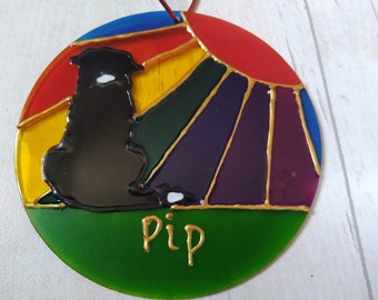 Border Collie Rainbow sunshine pet memorial sun catcher decoration. Dog memorial. Dog loss. Border Collie memorial.