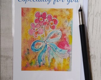 Flower Birthday card. Floral Birthday card. Say it with Flowers. Printed card. Greetings card. Especially for you card.