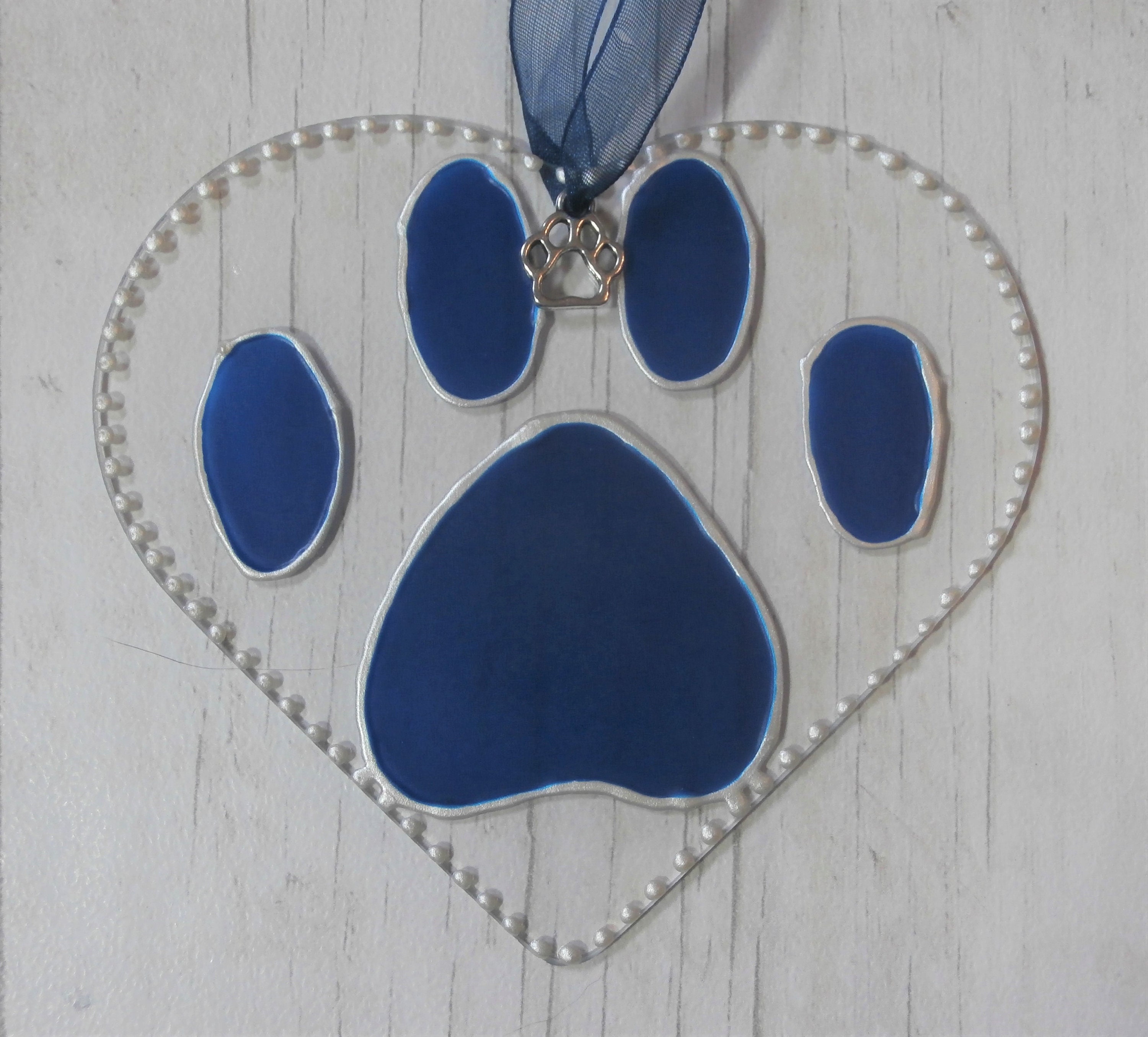 Paw print 'Pretty paws' hand painted sun catcher decoration. Cat gift, Dog gift, Paw print gift, Pet gift