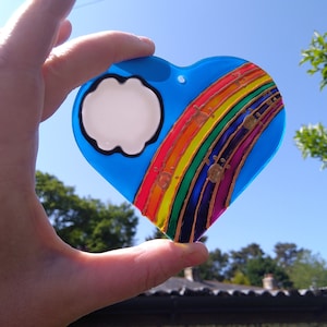 Pet memorial rainbow bridge suncatcher decoration. Hand painted hanging heart. Dog memorial, Cat memorial, Pet loss. Pet sympathy gift