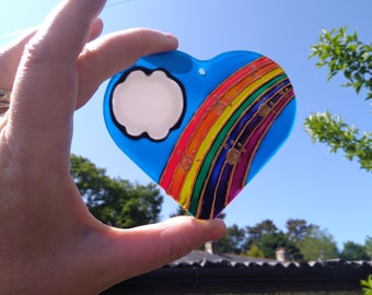 Pet memorial rainbow bridge suncatcher decoration. Hand painted hanging heart. Dog memorial, Cat memorial, Pet loss. Pet sympathy gift