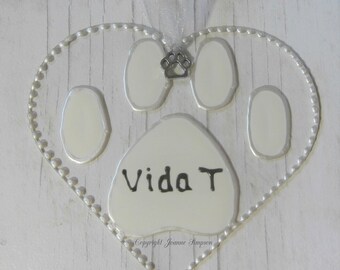 Hand painted &#39;Pretty paws&#39; sun catcher decoration. Cat gift, Dog gift, Paw print gift, Pet gift
