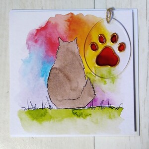 Maine Coon sympathy card (printed) and paw print sun catcher. Pet loss gift, Pet sympathy gift, Pet bereavement gift.