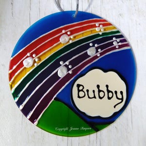 Pet memorial Rainbow Bridge glass suncatcher. Hand painted. Hanging decoration. Pet loss. Dog memorial, Cat memorial.