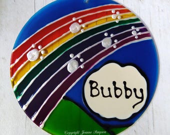 Pet memorial Rainbow Bridge glass suncatcher. Hand painted. Hanging decoration. Pet loss. Dog memorial, Cat memorial.
