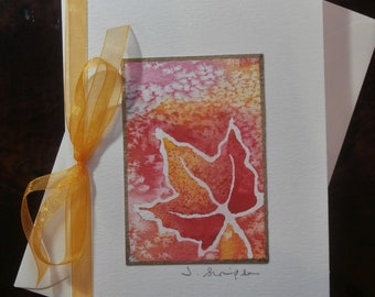 Hand painted watercolour card. Canadian celebration card, Maple leaf card. Mini art on a card, Mini watercolour, original art