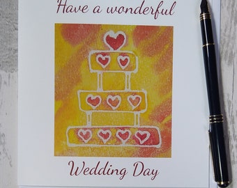 Heart Wedding cake card. Wedding card. Greetings card. Blank card. Birthday card. (Printed card)