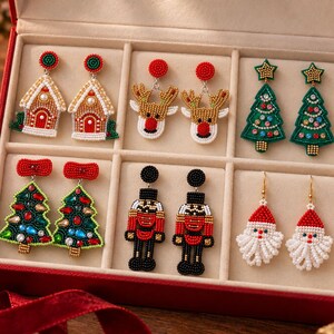 Christmas Character Earrings, Santa Reindeer Nutcracker Tree Gingerbread Dangles, Cute Holiday Jewelry for Winter Outfits & Photos