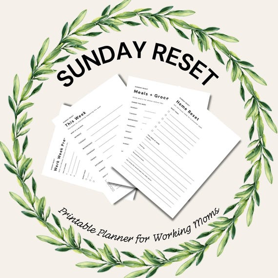Sunday Reset Planner for Working Moms | Weekly Meal, Home, Work Organizer (Digital Download)