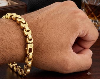 22K Solid Yellow Gold Men's Bracelet 85 Gram Handmade Heavy Gold Bracelet for Men Real Gold Wedding Gift Traditional Luxury Jewelry