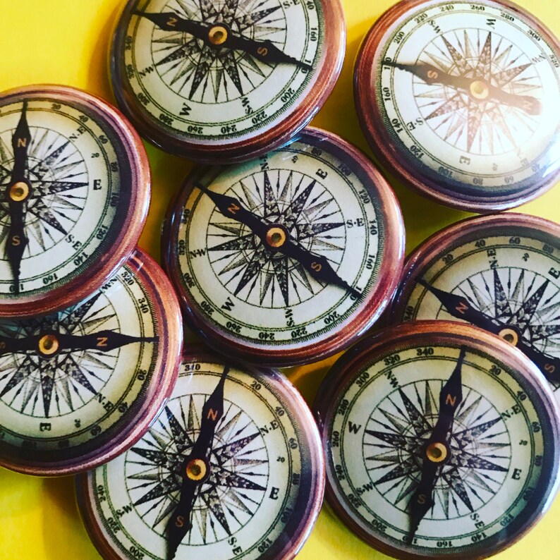 Compass Pinback Button Travel Adventure Keychain Etsy